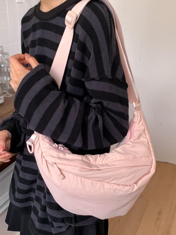 Sac à Bandoulière en Nylon Style Urbain Avec Fermeture Éclair Pour un Usage Quotidien Décontracté