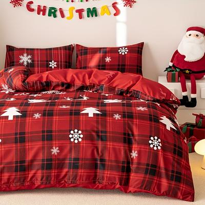 Christmas Themed Duvet Cover Set Reindeer Snowflake Print All-Season Bedding With Zipper Closure Machine Washable