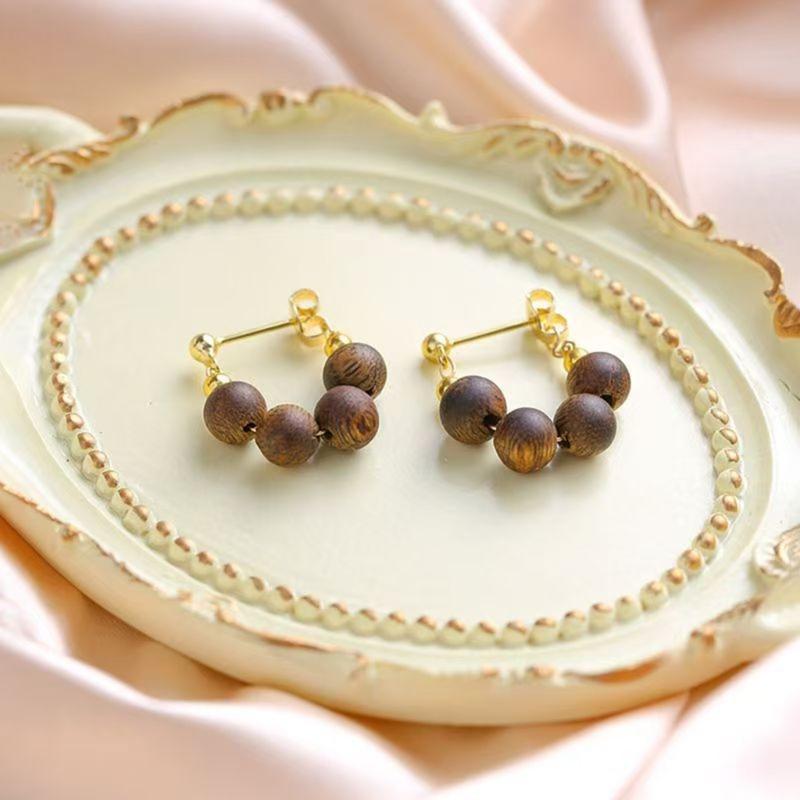 Natural Sandal Wood Earrings Featuring Traditional Chinese Designs Expertly Crafted for Sensitive Skin Wear