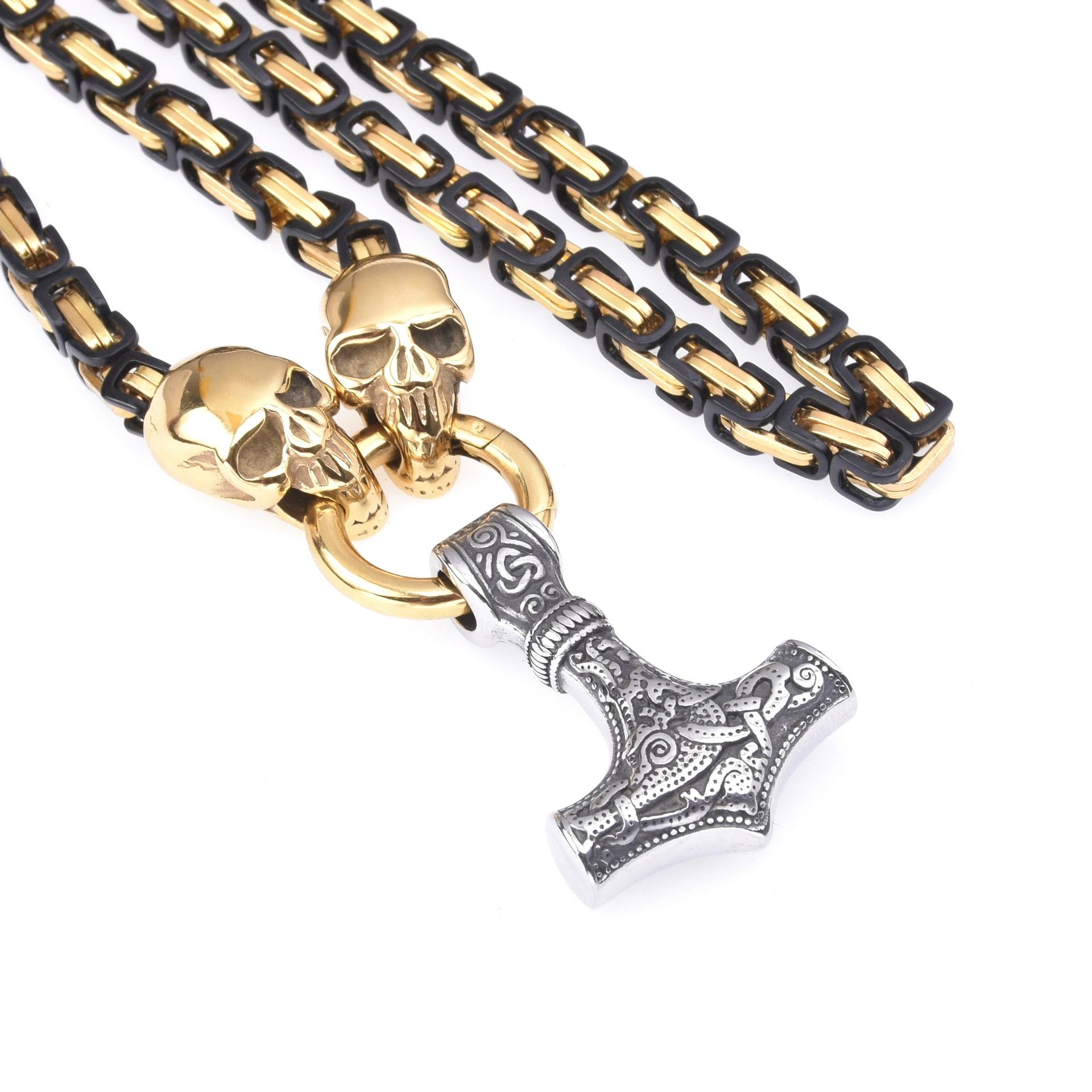 

Нержавеющее железо Викинг Молот Тора кулон ожерелье голова призрака череп ожерелье мужские аксессуары 40CM