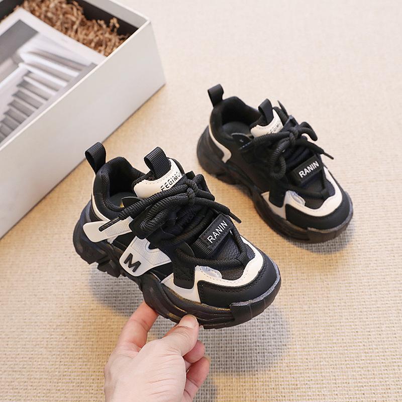 Boys' Dad Shoes Girls' Casual Shoes Children's Handsome Color-blocked Running Shoes Leather Sneakers