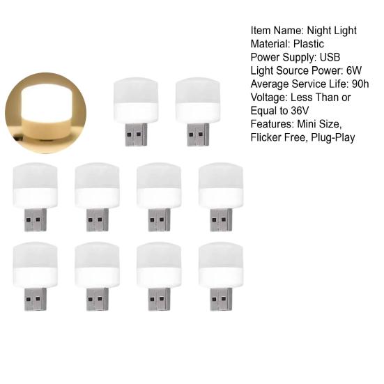 5/10Pcs Mini Circular LED Lights Bedside Lamps Flicker-Free Non-Glare Energy-Saving Plug-and-Play USB Lights