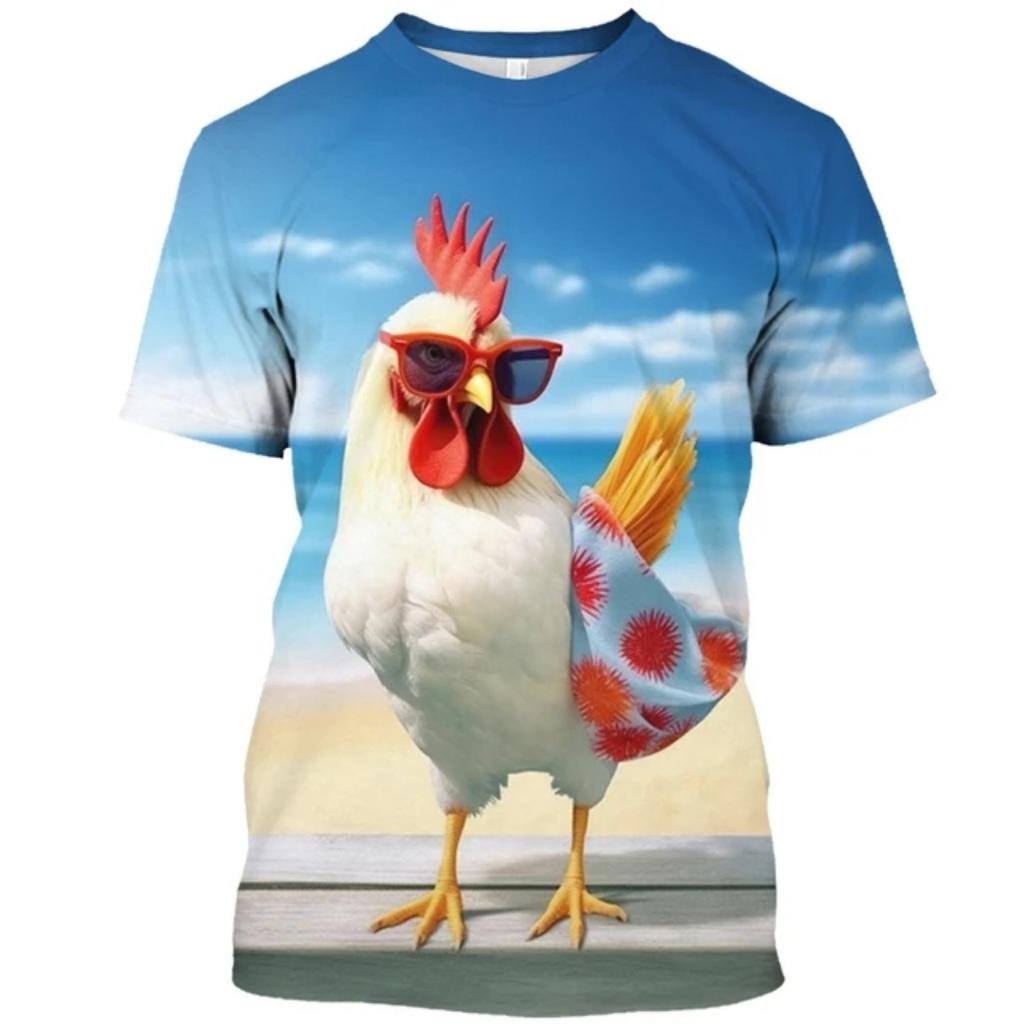 Summer Men's New Cute Chick Pattern T-Shirt, Fashionable Casual Fun Streetwear, Breathable Plus-Size Crew Neck Top