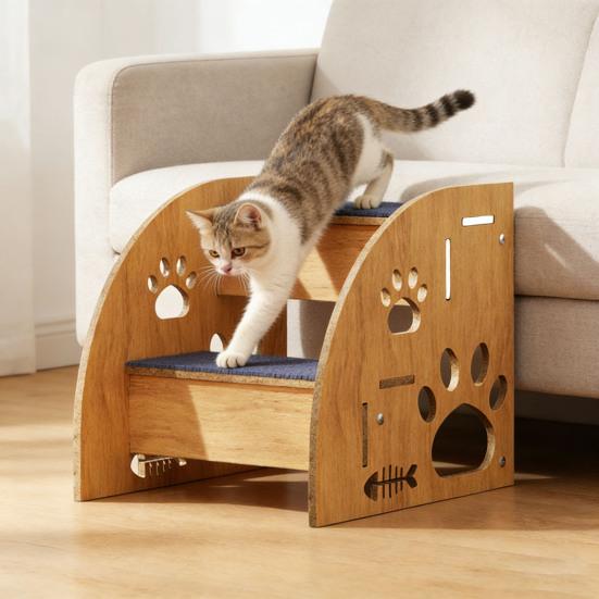 Dog Stairs for Small Dogs Wooden Pet Ramp for Bed Couch Car Non-Slip 2-Step Ladder for Small Old Short-Legged Puppy Cat