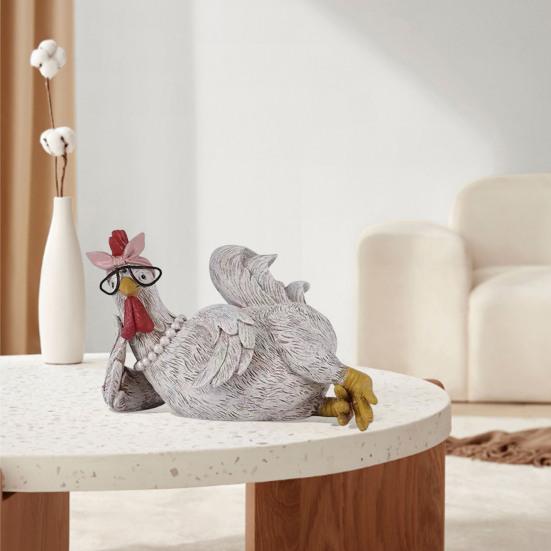 God morgen Kylling Figur Harpiks Sittende Liggende Høne Statue Skulptur Hjemmekontor Skrivebord Bokhylle Dekorasjon Ornament Festival Gave