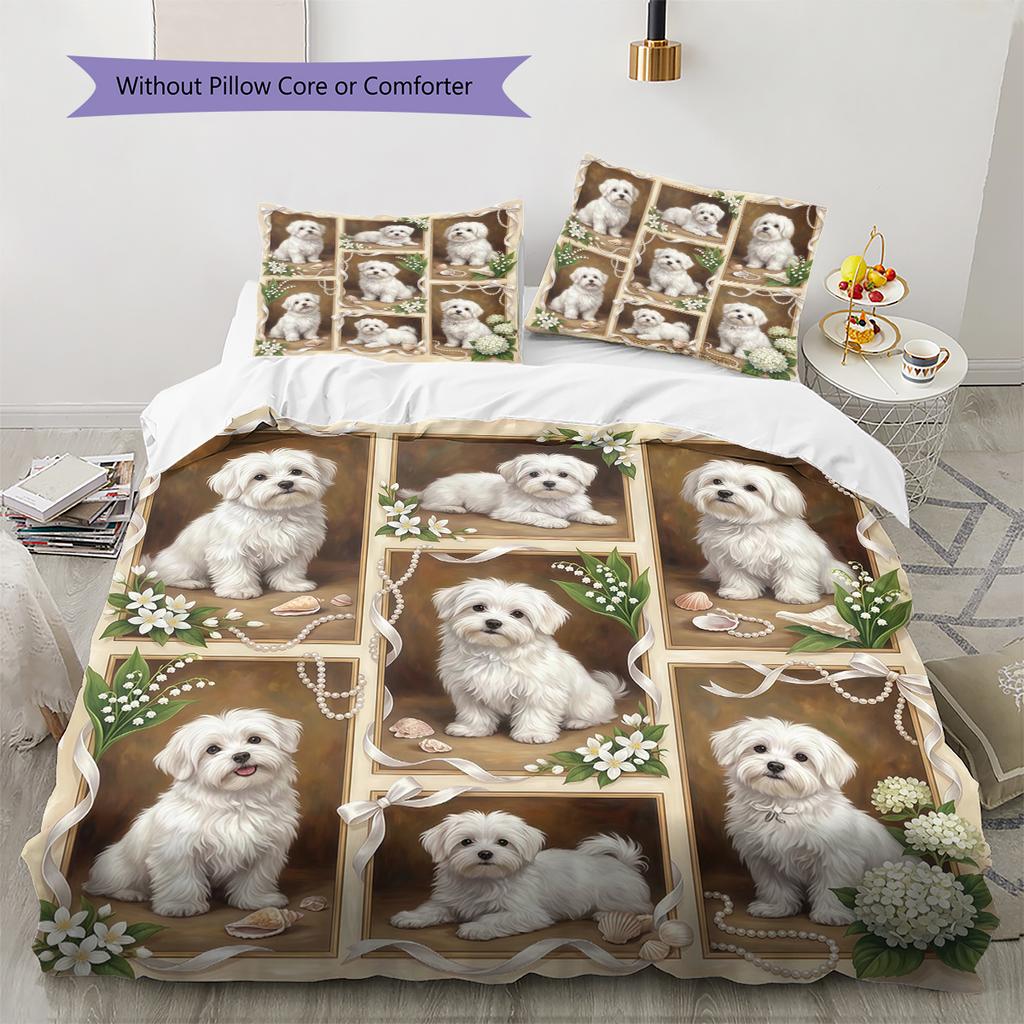 Biancheria da letto con motivo cucciolo e fiori carini, Set piumino Copripiumino Federa Regalo di compleanno per la casa (1 * copripiumino + 2 * federa, senza nucleo)