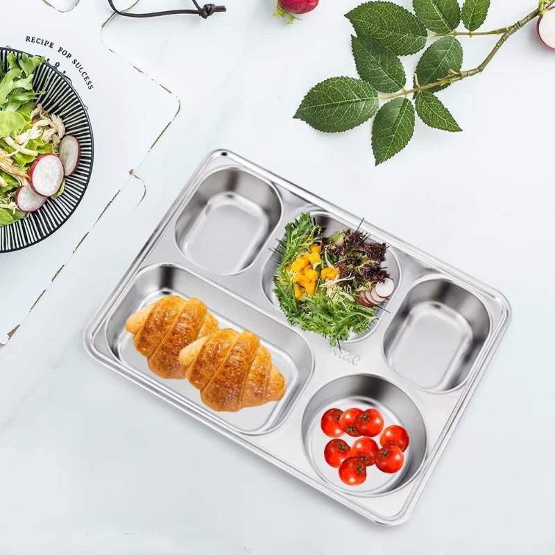 304 Stainless Steel Partitioned Dinner Plate Lunch And Dinner Tray Divided Plates Dinnerware Plate Thick Compartmentalized Plate