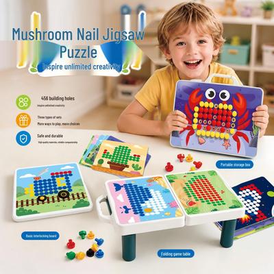 DIY Cartoon Animals Mushroom Nail Toy - Children's Interlocking Puzzle Board
