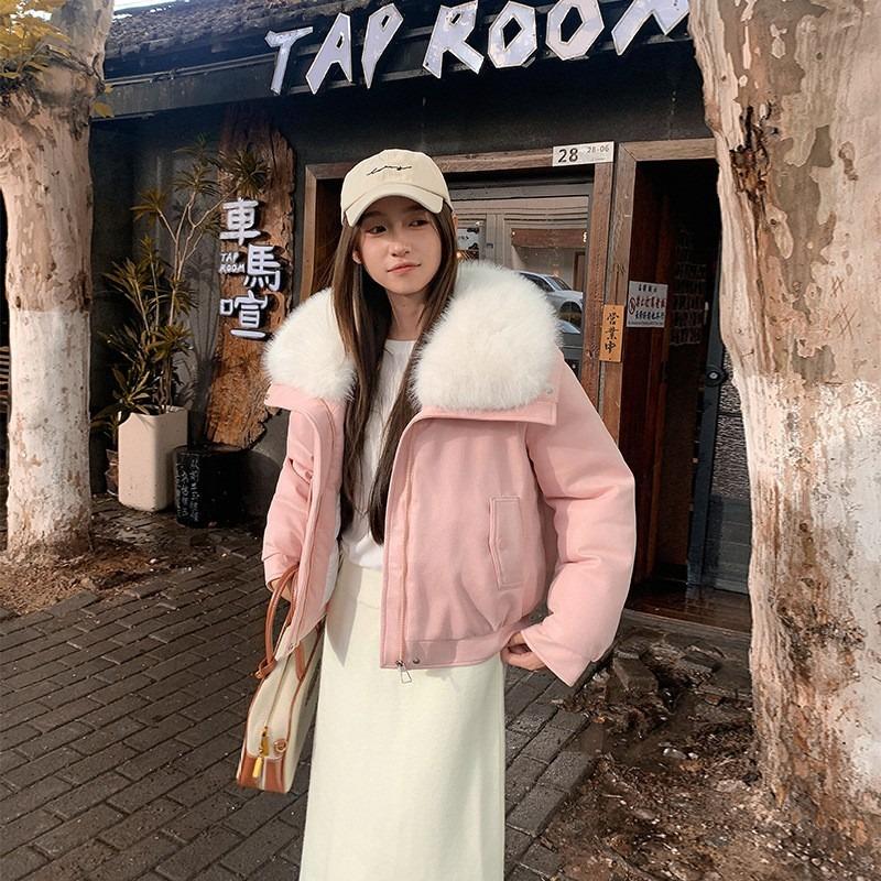 

Имитация лисьего меха большой меховой воротник меховое женское пальто новая утолщенная теплая пуховая хлопковая куртка XXL розовый