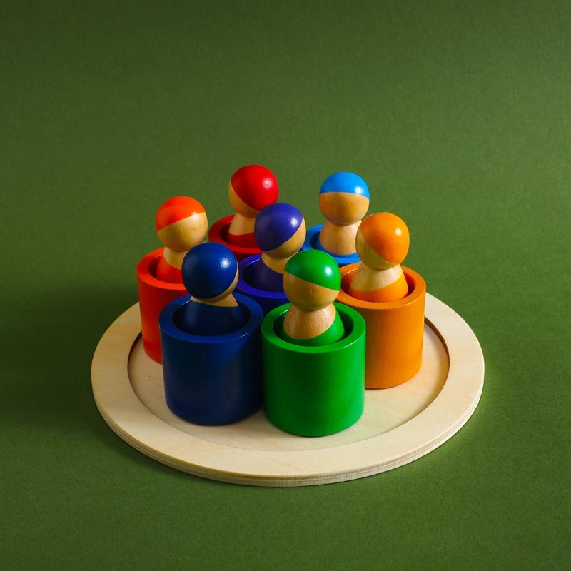 Montessori Rainbow Doll Wooden Toy Natural Wood Baby Hands-on Education Toy Puzzle Game Rainbow Building Block Children's Toy