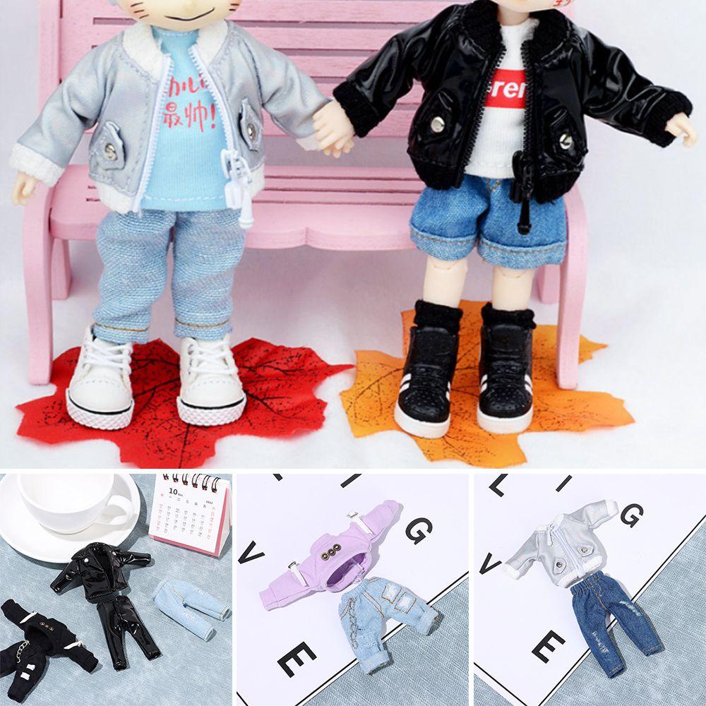 19 Styles 1/12 Dolls Kids Gift Toys PU Leather Jackets Fashion Ripped Pants Hoodies Doll Jeans