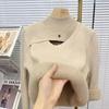 European Style Half High Neck Hollow Knit Women's Fleece Lined Sweater - Warm Autumn & Winter Base Layer