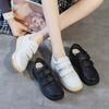 Women's White Platform Sneakers - 5cm Height Boost, Autumn Casual, Velcro, Thick Sole, Genuine Leather.