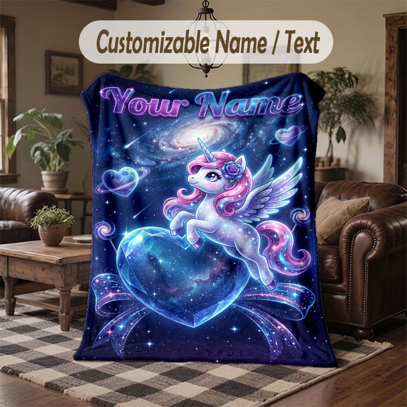 Einhorn-Thema Decke mit individuellem Namen und Text Personalisierte Decke Weiche Gemütliche Decke für Zuhause Sofa Bett