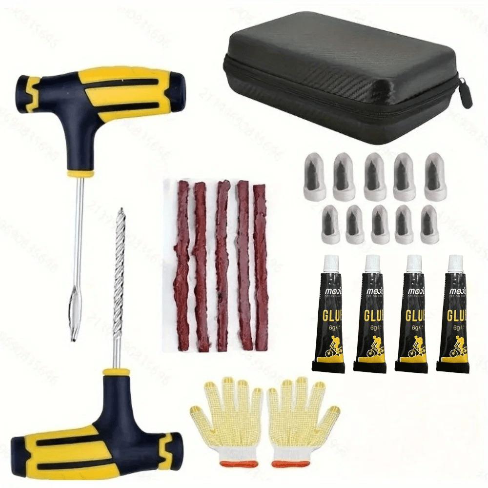 

Tire Repair Kit: Powerful Glue Strips/Plugs & Durable Carbon Fiber Case Suitable for cars motorcycles, bicycles, trucks and RVs.