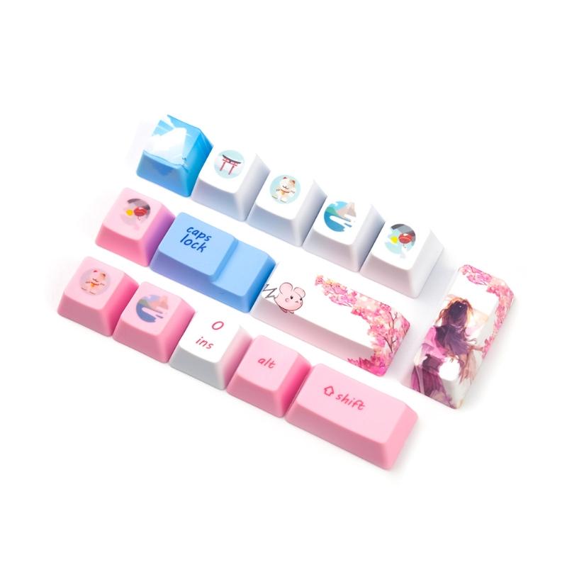118 teclas/conjunto OEM Perfil Azul Girlish Keycap para teclado mecânico PBT Sublimação de tinta para chave Melhor presente para