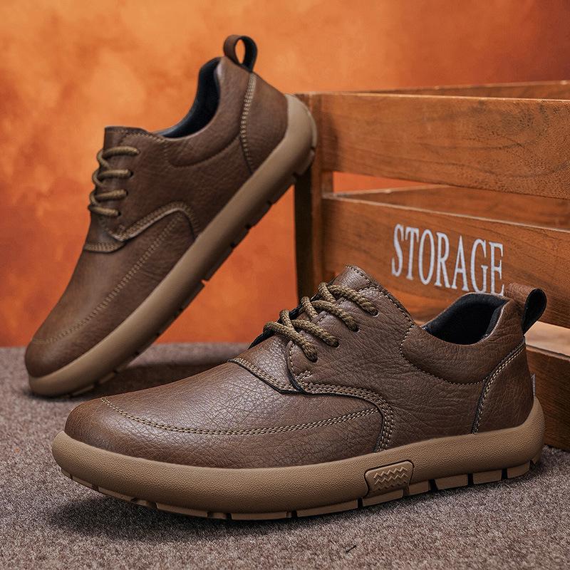 Plus Size Men's Leather Shoes: Comfortable, Soft Sole, Wide Round Toe Casual Shoes for Spring.