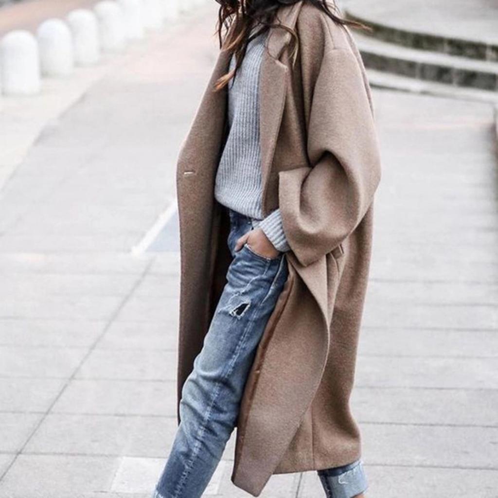 Fall Winter Women's Long Solid Color Wool Coat Casual Warm Thickened Overcoat Outerwear for Women European American Style