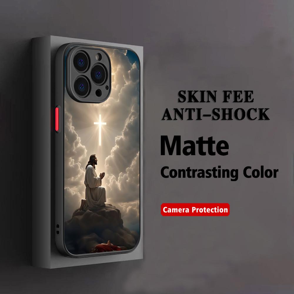 HOT Jesus Cross Painted Anti-Shock Phone Case For iPhone 17 16e 16 15 14 13 12 11 Mini Pro Air  Max X XR XSMax Plus Matte Clear