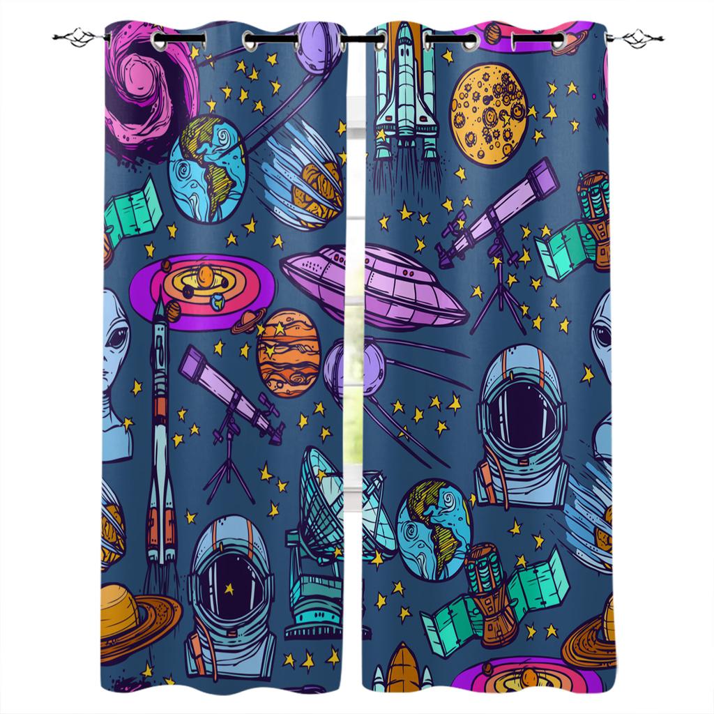 Perdele pentru fereastră cu model de rachetă nava spațială Bucătărie Dormitor Perdele decorative cu panouri pentru camera de zi