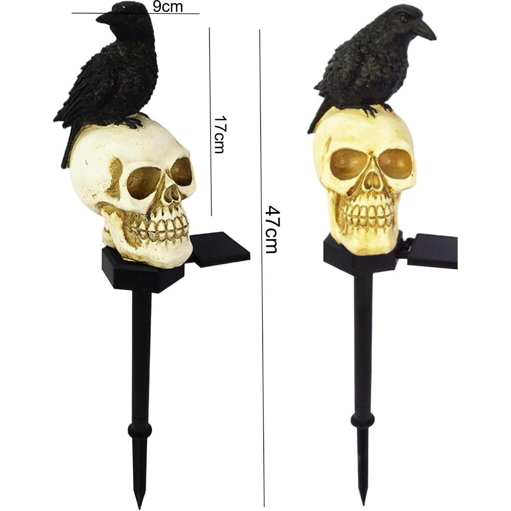 Solar Lights Outdoor 1 Set Crow on Skull Solar Halloween Lights with Stake Waterproof LED Light Decorations for Outdoor Decor