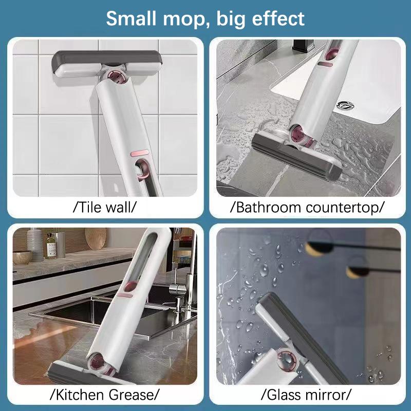 Mini balai de nettoyage portable à essorage automatique pour vitres, écrans, bureau, voiture, extérieur, maison