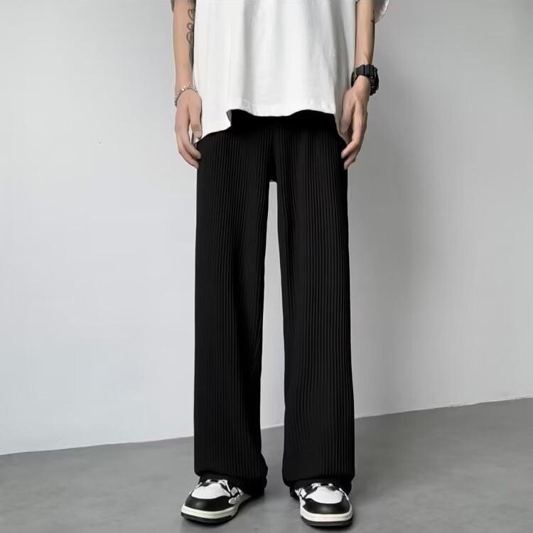 Men's 2025 Summer Ice Silk Loose Straight-Leg Pants - Thin, Trendy, Korean Style, Plus Size.