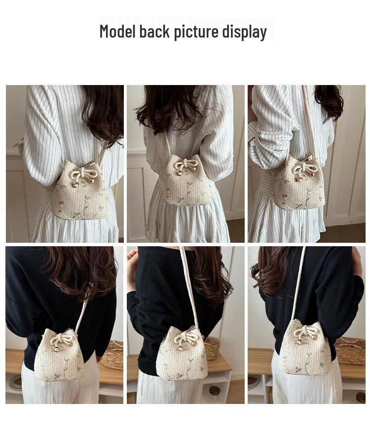 Women's Summer Beach Straw Bag - Drawstring Crossbody & Shoulder Tote