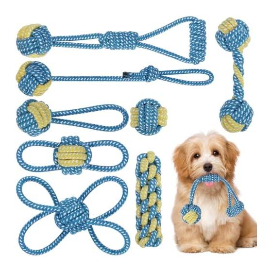 ETACCU Dog Rope Toys, Set of 8, Dog Toys, Chewing Toys, Cotton, Stress Relief, Strong, Durable, Clean, Teeth Brushing, String Toys, Suitable for