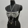 Women's Glass Crystal Beads Body Jewelry Multi Layered Chest Chain Bralette For Music Festival And Photoshoot Costumes