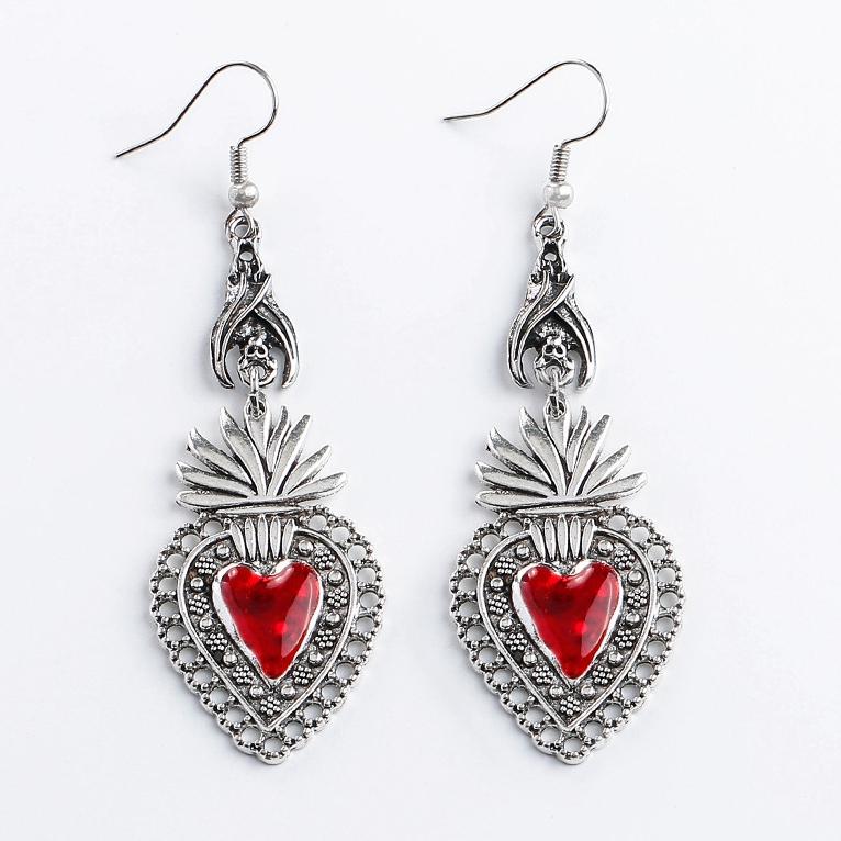 New Dark Vintage Gothic Collection Earrings Sacred Heart Goth Halloween Earrings for Women Red Oil Drop Gothic Punk Accessories