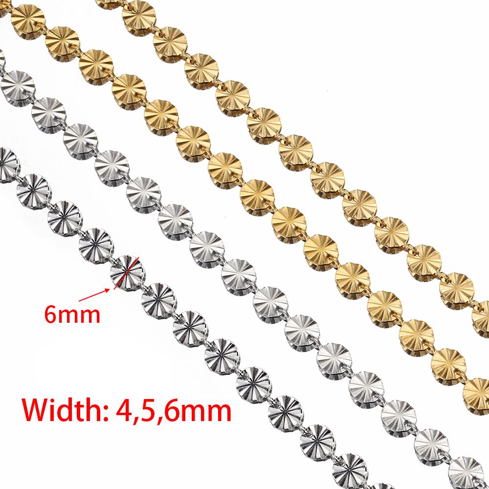 2Meters 1Meter Stainless Steel Chains Gold Color Embossing Round Love Heart Chains for Necklace Bracelet Jewelry Making DIY Bulk