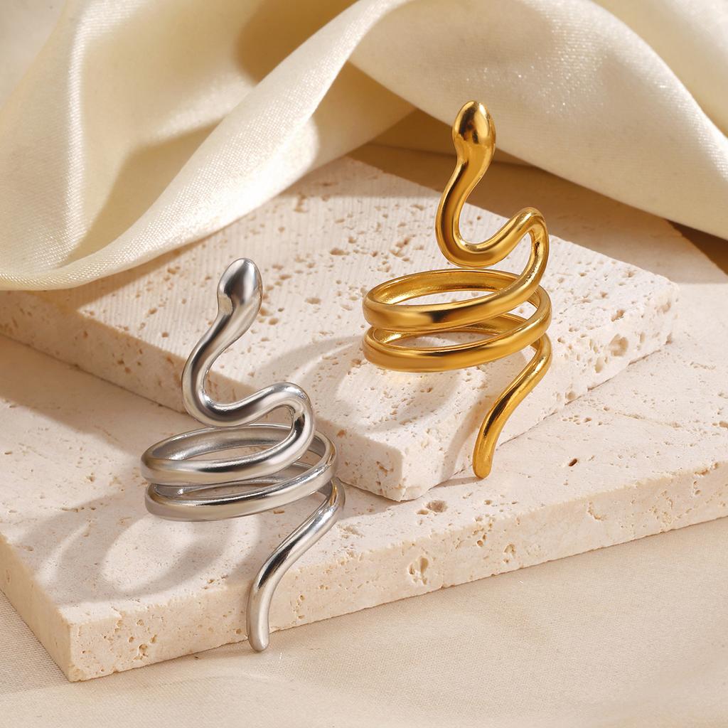 Ethnic Style Animal Snake Ring Hip Hop Neutral Jewelry Exaggerated Popularity Stainless Steel Open Couples Rings