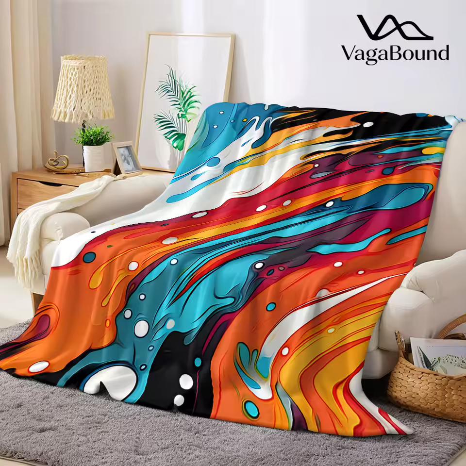 Vibrant Fluid Paint Flannel Blanket Warm Soft Halloween Christmas Decorative Couch Warm Cozy All-Season Gift