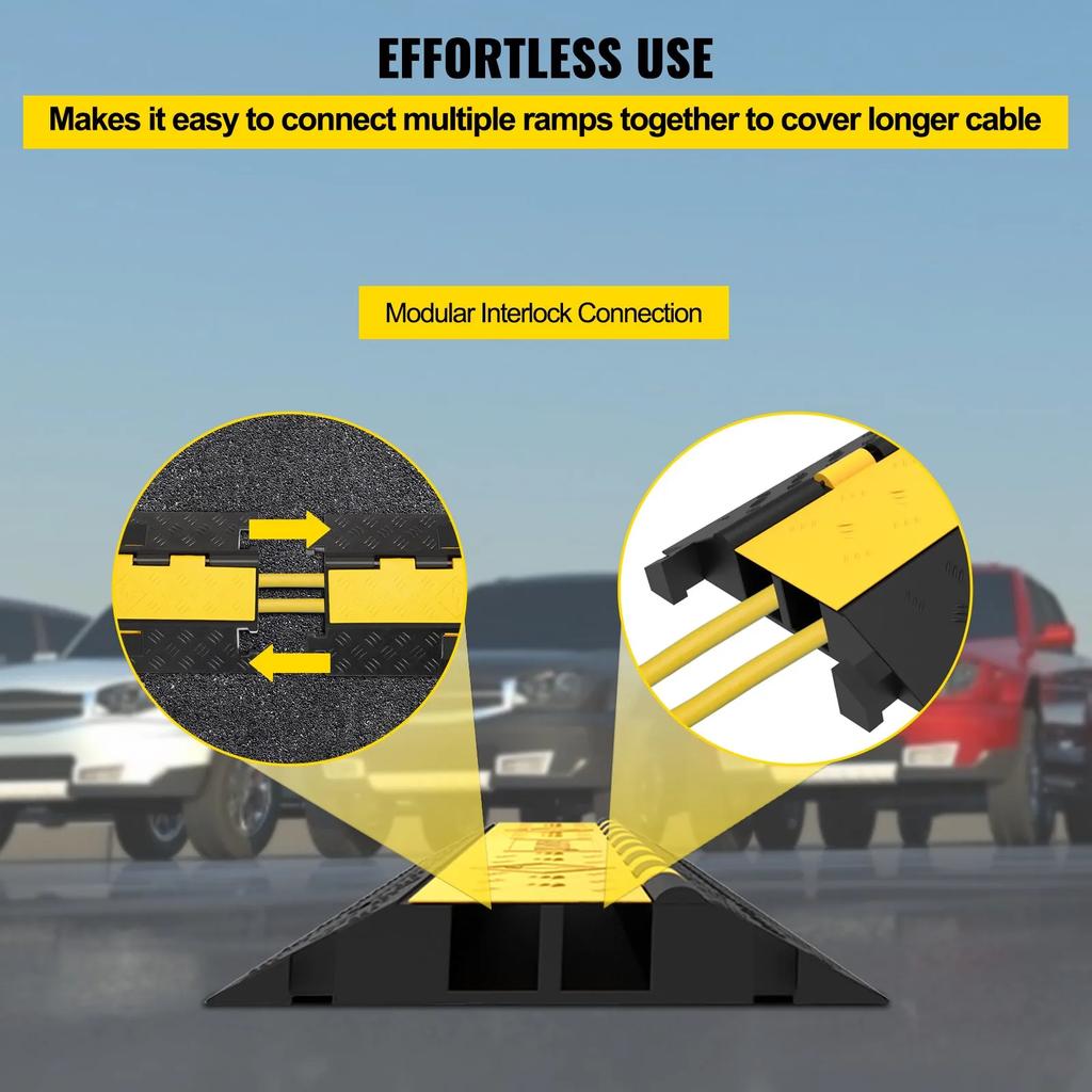VEVOR 4 Pack Rubber Cable Protector Ramp 103x25.5x5 Cm 2 Channel Heavy Duty 66000lbs Load Capacity Cable Wire Cord Cover Ramp Speed Bump Driveway