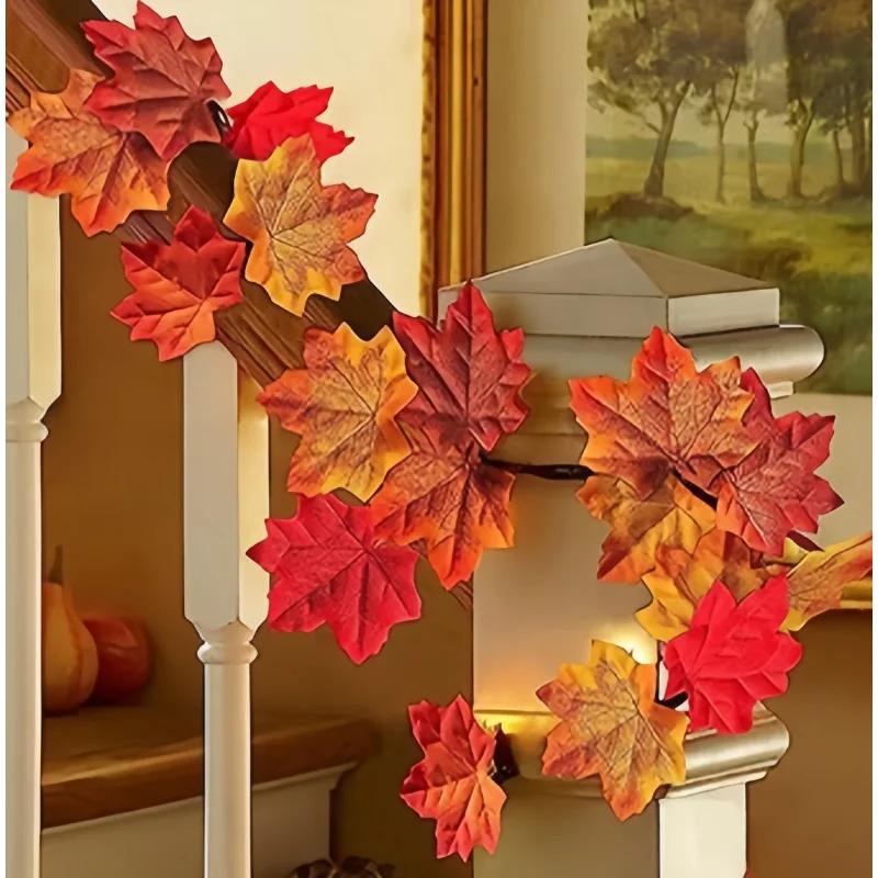 40pcs Autumn Thanksgiving Decoration Simulation Maple Leaf Autumn Home Decoration Colorful Leaf Courtyard Festival Decoration