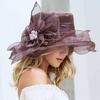 Eleganter Damen-Sonnenhut mit floralem transparentem Schleier, gewellter Rand, breite Krempe, Sommer-Outdoor-Hut