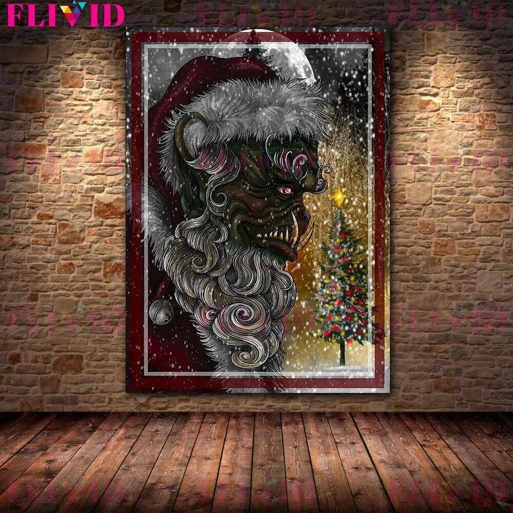 Christmas Legend Monster Krampus Vintage Wall Art Canvas Painting Christmas Witch And Moose Art Poster And Print Decor No Frame
