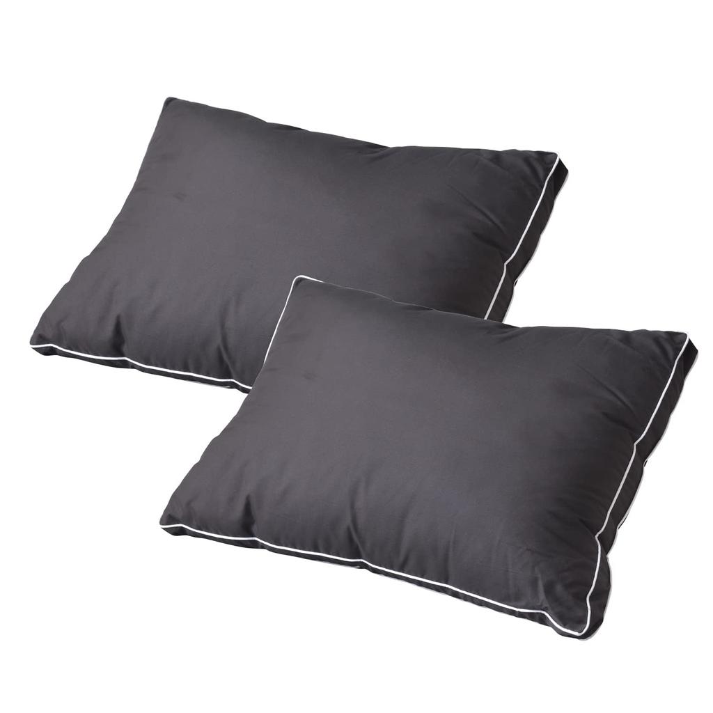 Set of 2 Washable, Odor-Resistant, Large, Wide, Hotel-Style Peach Skin Pillows with Functional and Synthetic Cotton, Stylish Black