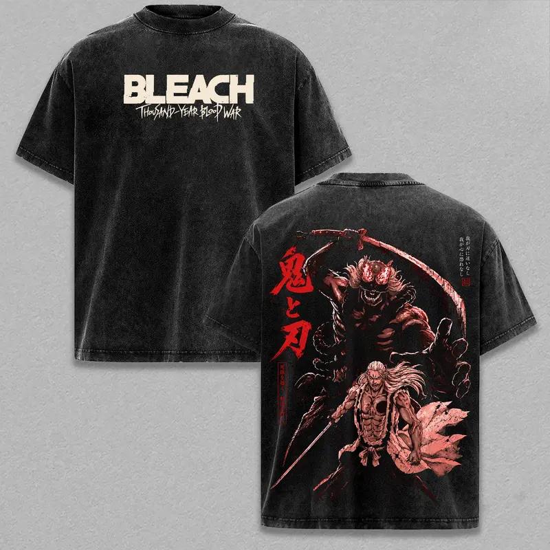 BLEACH Yamamoto Genryuusai Shigekuni Printed Tee Men Women Washed T-shirts Cotton T Shirt Short Sleeve Clothing Harajuku Tshirt