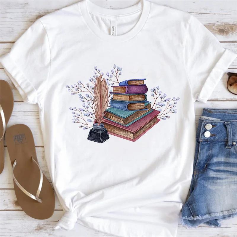 Womens Shortsleeved Tshirt Fashion Book Print Base Shirt Graphic T Shirts  Harajuku  Aesthetic Clothes
