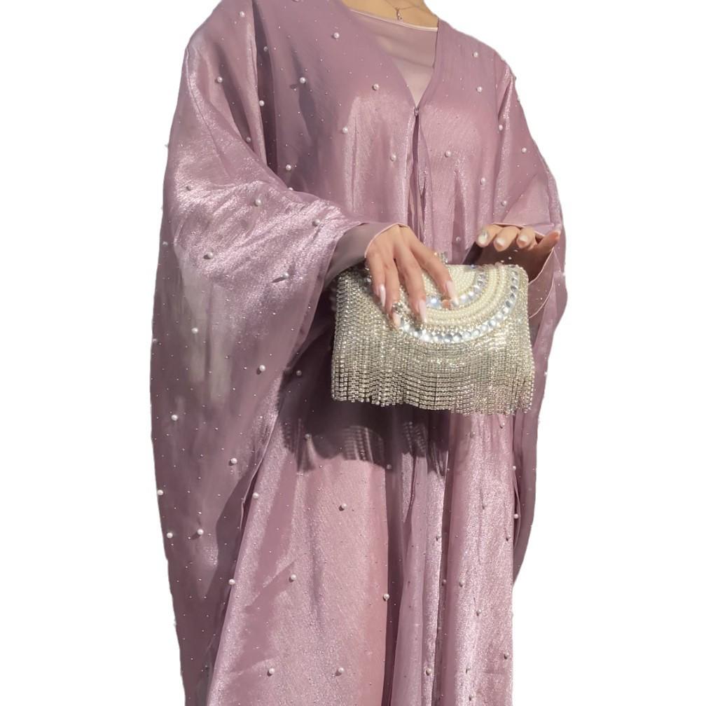 Damen Muslimische Abaya mit Perlen: Elegantes langes Robenkleid mit Sternenhimmel