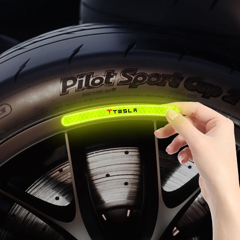 Car Wheel Hub Reflective Stickers Tire Rim Luminous Accessories For Tesla Model 3 Model X S 2016-2020 Decals TM3 TMX TMS Decal
