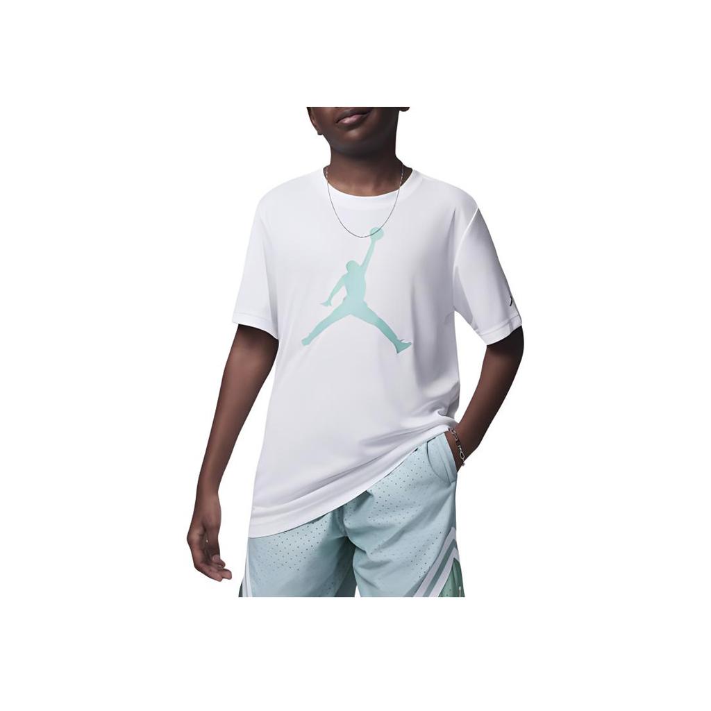 Jordan Dri-FIT Comfortable Skin-Friendly Simple Printed Short Sleeve T-Shirt Kids Tops White Emerald-Green HA2543-100