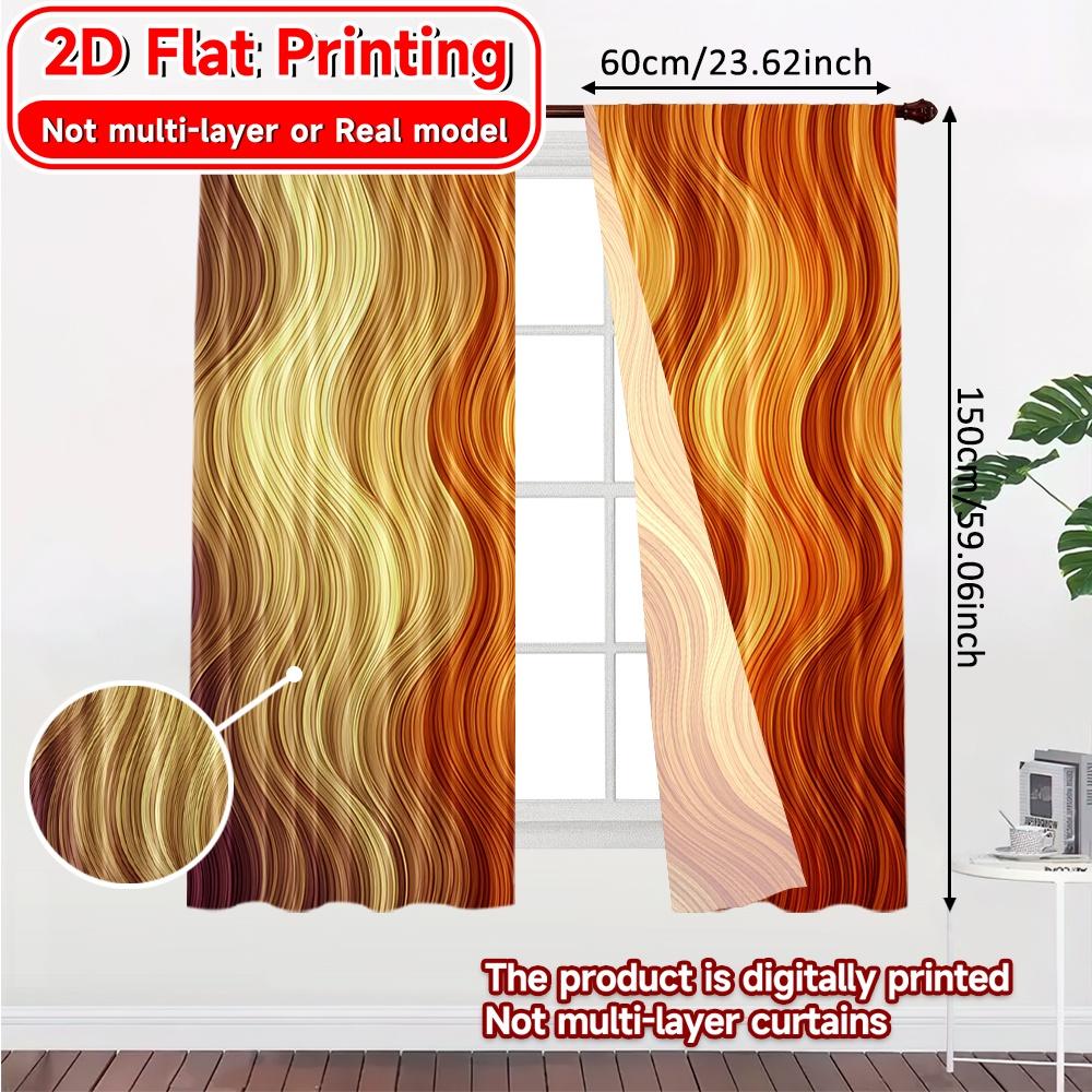 Set Of 2 Flat Printing Curtains Without Rod Autumn Waves Design New Yearfestival Popular Drapes Versatile Fabric Curtain Polyester