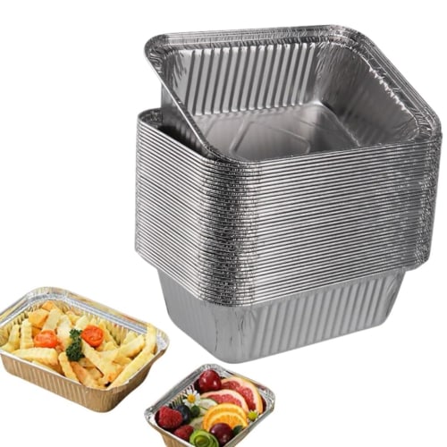 Hummosk Aluminum BBQ Plates, 50 Disposable Plates with Lids, Aluminum Foil Pans, Heavy-Duty Food Containers, Pie Pans, Freezer and Oven Safe, Commerci