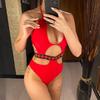 Sexy skjøtegrime Cut Out Monokini One Piece Badedrakt Dame Badetøy Dame Polstret Badedrakt Swim Lady