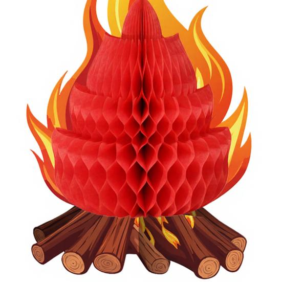 Fake Campfire Decoration 3D Paper Honeycomb Campfire Centerpiece Artificial Flame Folding