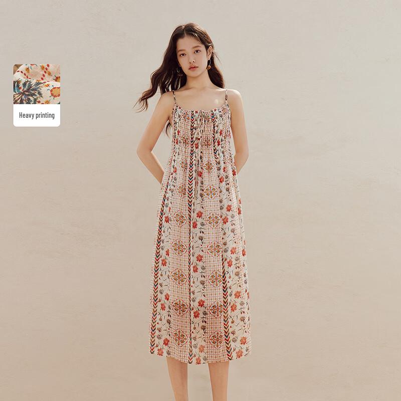 INMAN 100% Xinjiang Cotton Retro Plaid Tie-Waist Dress S