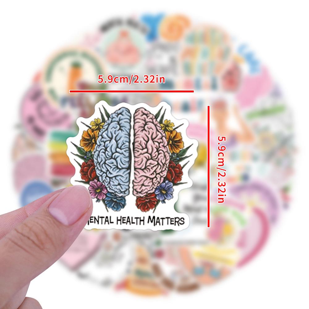 50 Mental Health Doodle Stickers: English Slogan Decorations for Laptops and Phones